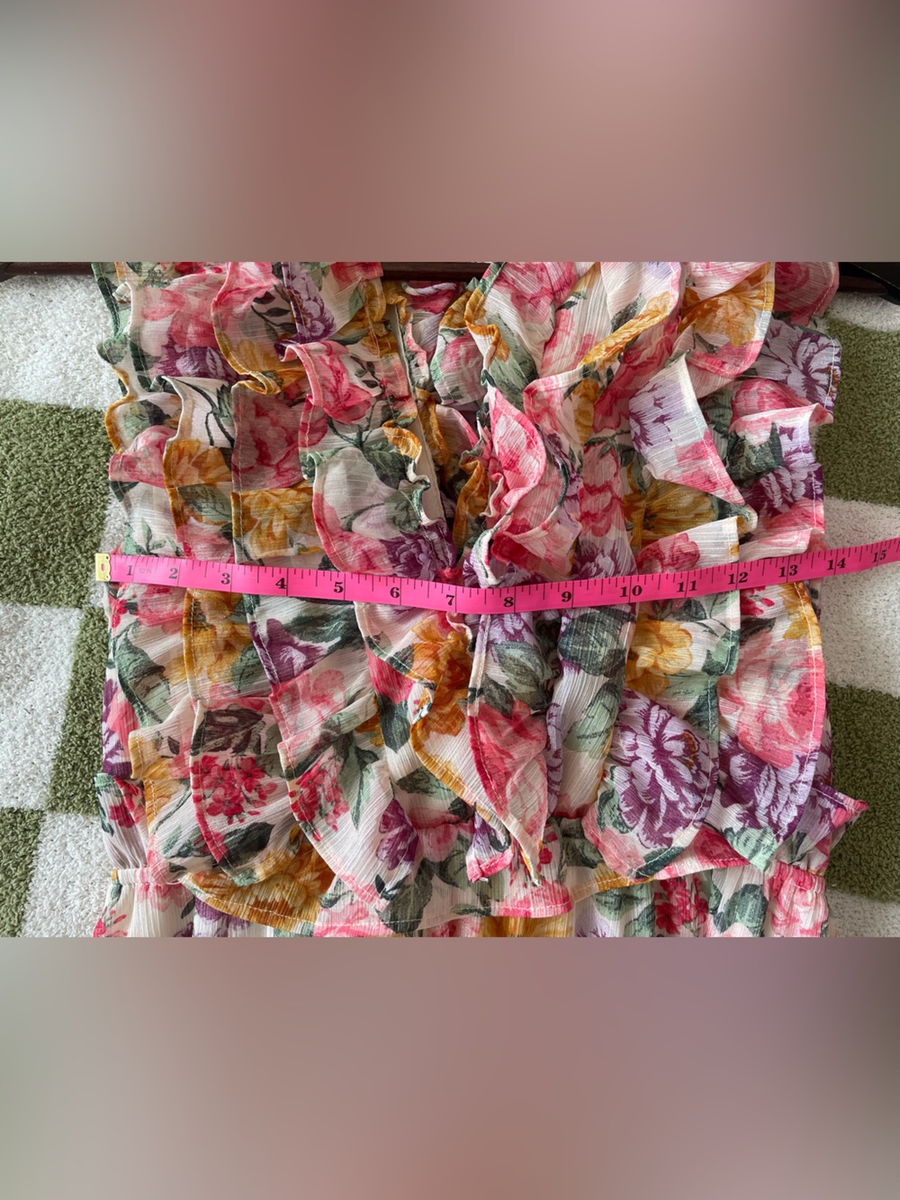 Storia Floral Tiered Ruffle Maxi Dress Pink Yellow Cottagecore Garden Wedding - Picture 8 of 9